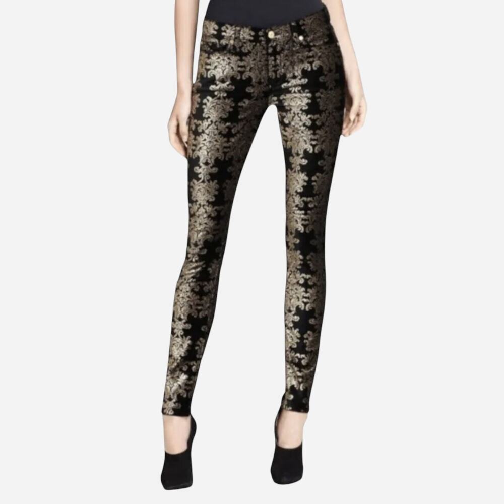 7 For All Mankind Black and Gold Straight Leg Jeans